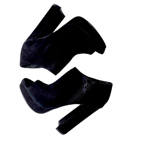 Aldo Black Suede Chunky Platform Heeled Ankle Booties, Size 6 - Picture 1 of 10